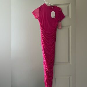 Ivy City Co Fuchsia Ruched Midi Dress